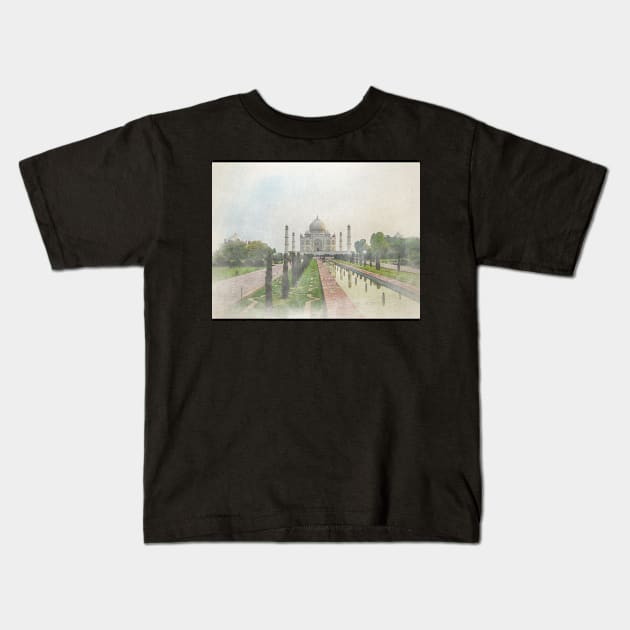 Taj Mahal Agra India Watercolour Kids T-Shirt by RosNapier